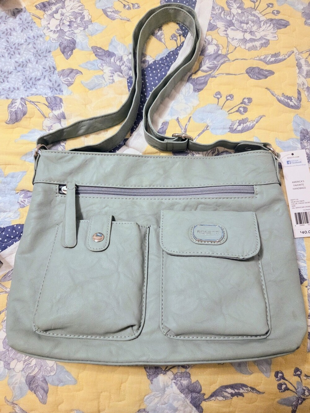 NWT Rosetti Sage Green Crossbody Bag with Interior Zip Pocket